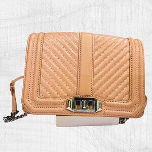 Rebecca Minkoff Womens Love Crossbody Bag Pink Chevron Square Turnlock Quilted